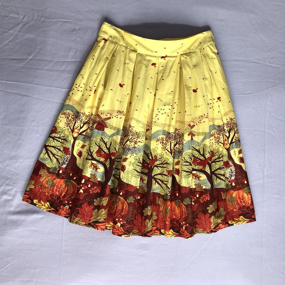 Storytelling Skirt Retro A-Line Medium Fall Cottagecore Quirky Mushrooms Owls
